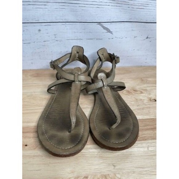 Frye Rachel T Boho Leather Ankle Strap Taupe Sandals Size 9M - Picture 7 of 12